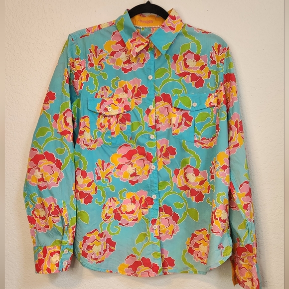 Lilly Pulitzer Tops - Lilly Pulitzer Resort Fit Blue‎ Floral Print Button-Down Shirts, Size M